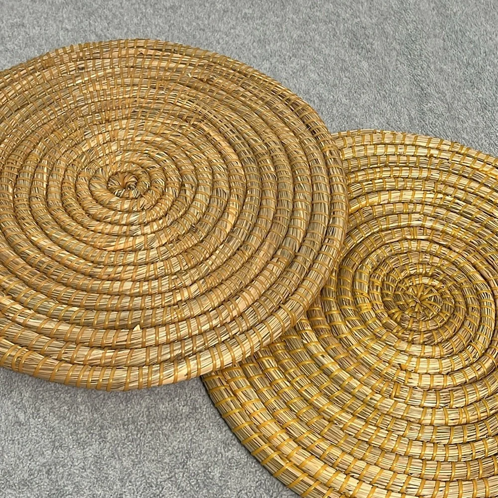 Boho Placemats Chargers Wall Decor Set of Two Round Straw Rustic Cottagecore